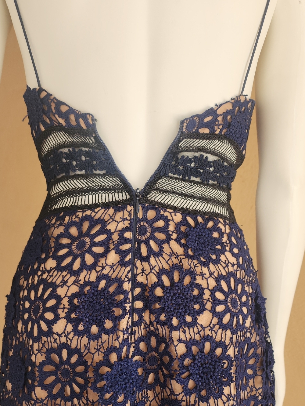 SELF-PORTRAIT Guipure Lace Midi Dress Size 0 Blue Nude Crochet A Line Party Wedd - Picture 13 of 15